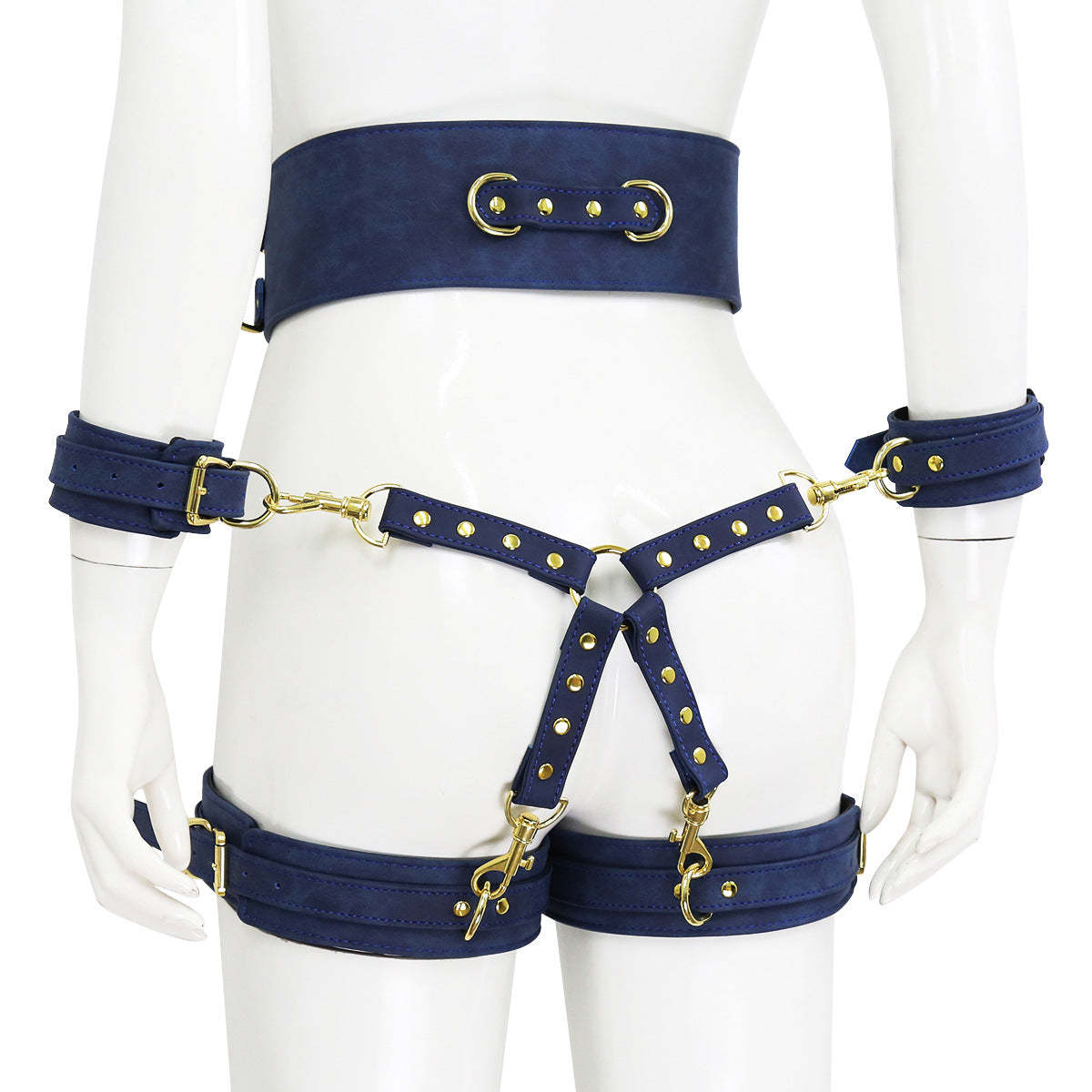 Image of Factory store wholesale sex toys leather handcuffs leg cuffs with waist bondage straps alternative toys cross leather corset
